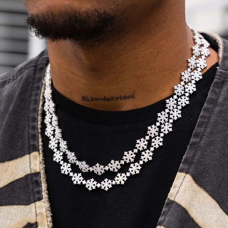 Exclusive Men's Necklaces & Pendants for the Modern Gentleman-Fivio Snowflake Chain - White Gold Exclusive Men's Necklaces & Pendants for the Modern Gentleman-Fivio Snowflake Chain - White Gold