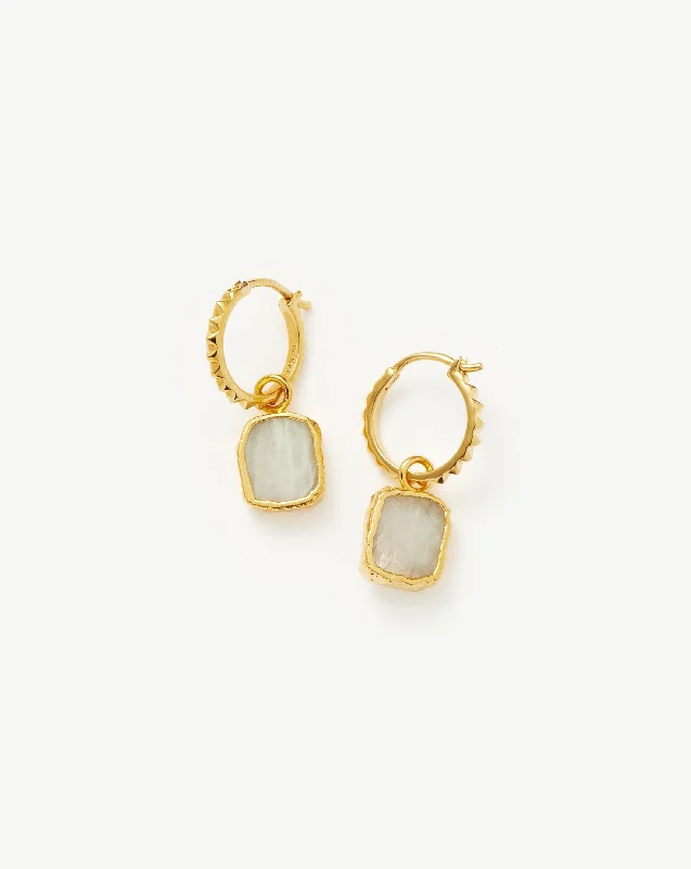 Women's Earrings – Elegant Designs for Every Personality--Mini Pyramid Charm Hoop Earrings | 18k Gold Vermeil/Rainbow Moonstone