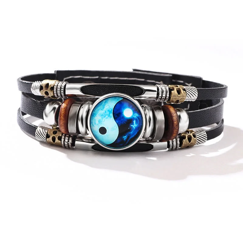 Simple Wrist Bracelets for Men-Buddha Stones Yin Yang Leather Balance Bracelet