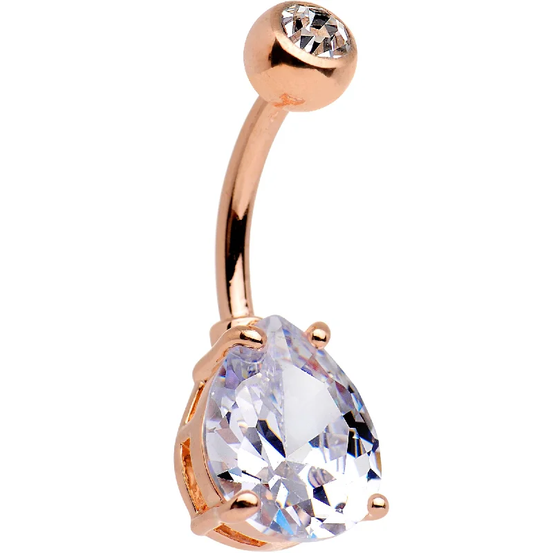 Belly Rings for Fashionable Women -Large Clear CZ Gem 14kt Rose Gold Plated Steel Cry for Me Belly Ring Belly Rings for Fashionable Women -Large Clear CZ Gem 14kt Rose Gold Plated Steel Cry for Me Belly Ring
