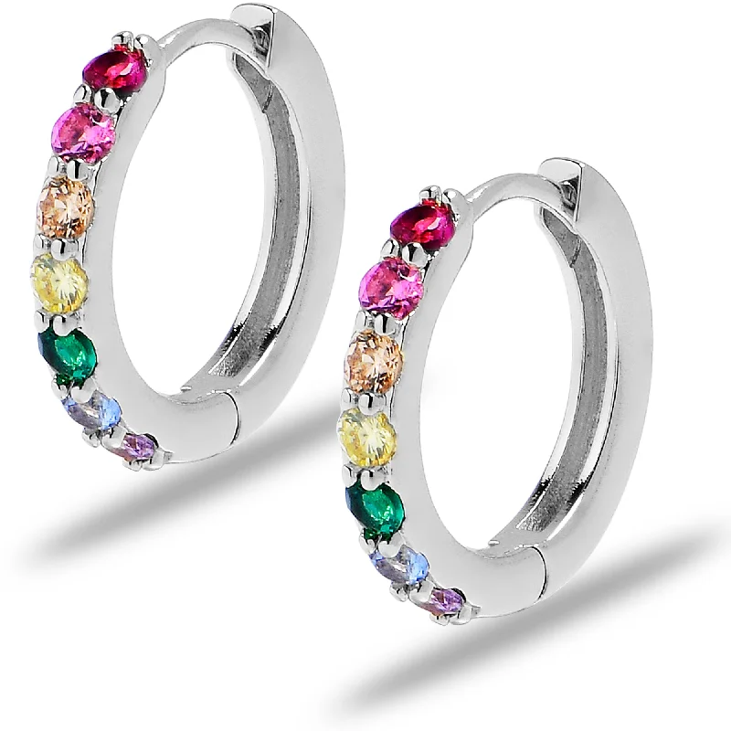 Women's Earrings – Elegant Designs for Every Personality--12mm Unisex Rainbow Gem Stainless Steel Hinged Huggie Hoop Earrings