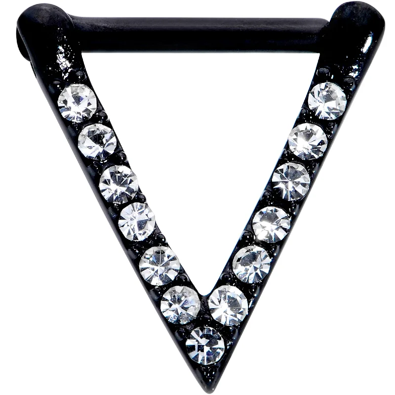 Unique Designer Nose Rings for Modern Looks -16 Gauge 5/16 Clear CZ Gem Black Sleek Triangle Septum Clicker