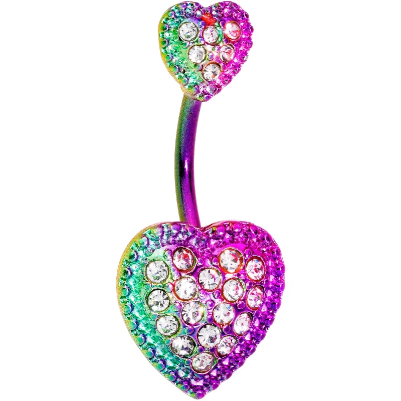 Belly Rings with Unique Shape for Stylish Piercings -Clear CZ Gem Rainbow Art Deco Heart Double Mount Belly Ring Belly Rings with Unique Shape for Stylish Piercings -Clear CZ Gem Rainbow Art Deco Heart Double Mount Belly Ring