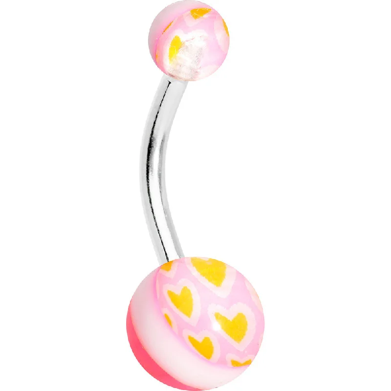 Stylish Belly Rings for Modern Women -Yellow Hearts on Pink Acrylic Hearts Belly Ring Stylish Belly Rings for Modern Women -Yellow Hearts on Pink Acrylic Hearts Belly Ring