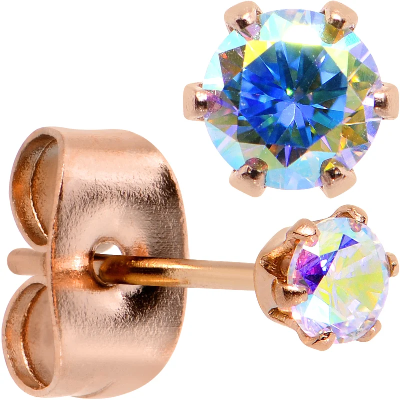 Women's Earrings – Elegant Designs for Every Personality--3mm Aurora CZ Gem Rose Gold IP Post Stud Earrings Women's Earrings – Elegant Designs for Every Personality--3mm Aurora CZ Gem Rose Gold IP Post Stud Earrings