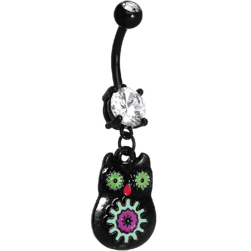Belly Rings with Glamorous Shine for Bold Look -Crystalline Gem Black Neon Sugar Owl Dangle Belly Ring Belly Rings with Glamorous Shine for Bold Look -Crystalline Gem Black Neon Sugar Owl Dangle Belly Ring