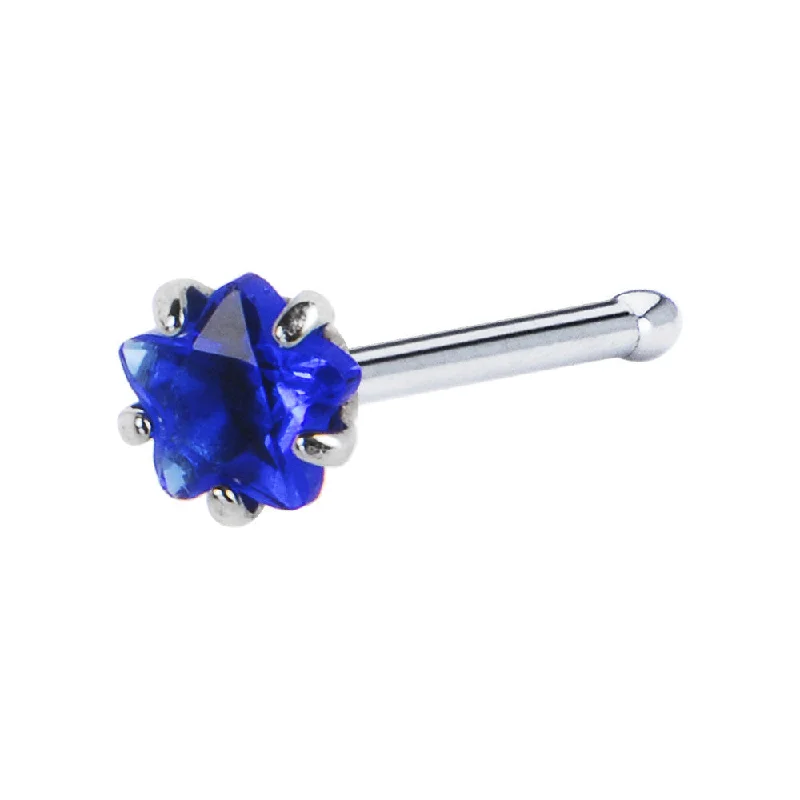 Adjustable Nose Rings -20 Gauge Blue Star Cubic Zirconia Nose Bone