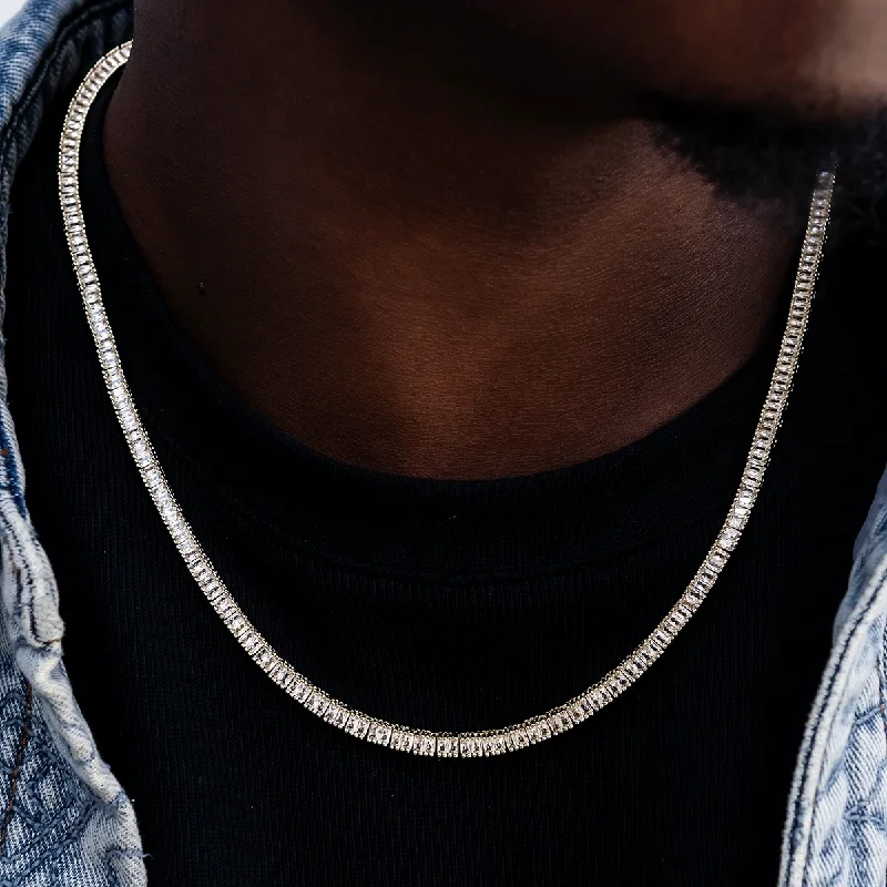 Exclusive Men's Necklaces & Pendants for the Modern Gentleman-Diamond Baguette Tennis Chain in Yellow Gold- 3mm Exclusive Men's Necklaces & Pendants for the Modern Gentleman-Diamond Baguette Tennis Chain in Yellow Gold- 3mm
