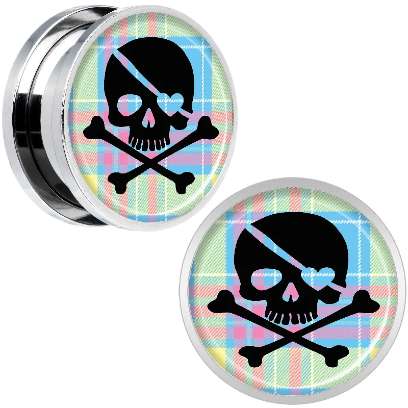 Women's Earrings – Elegant Designs for Every Personality--Pink Green Plaid Heart Skull Steel Screw Fit Plug Set 18mm Women's Earrings – Elegant Designs for Every Personality--Pink Green Plaid Heart Skull Steel Screw Fit Plug Set 18mm