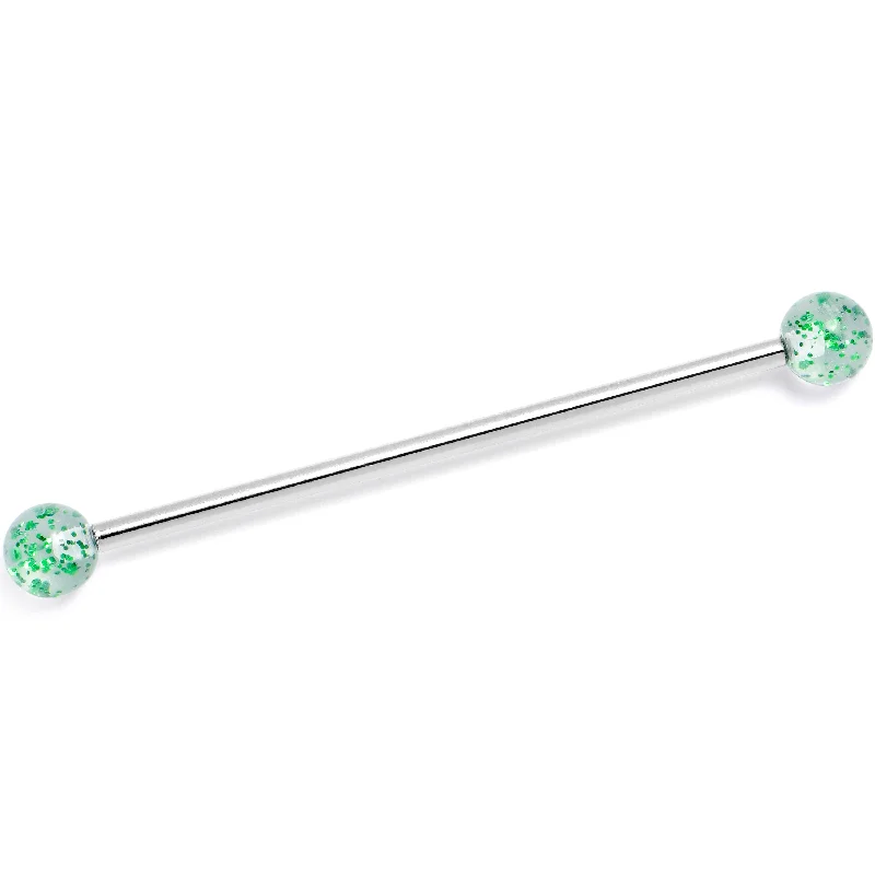 Women's Earrings – Elegant Designs for Every Personality--14 Gauge Internally Threaded Green Glitter Ends Industrial Barbell 38mm Women's Earrings – Elegant Designs for Every Personality--14 Gauge Internally Threaded Green Glitter Ends Industrial Barbell 38mm
