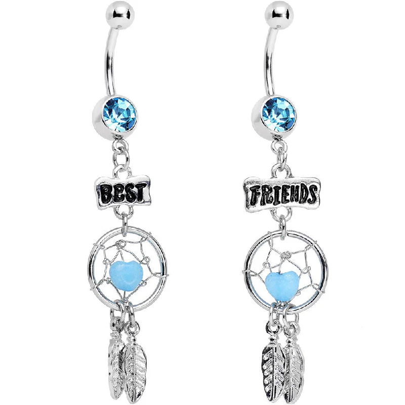 Belly Rings with Chic and Bold Accents -Aqua Gem Best Friends Dreamcatcher Dangle Belly Ring Set Belly Rings with Chic and Bold Accents -Aqua Gem Best Friends Dreamcatcher Dangle Belly Ring Set