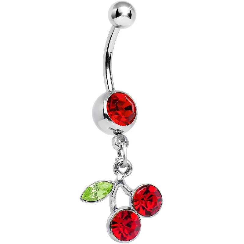 Stylish Belly Rings for Exclusive Fashion -Ruby Red DANGLING CHERRY Belly Ring