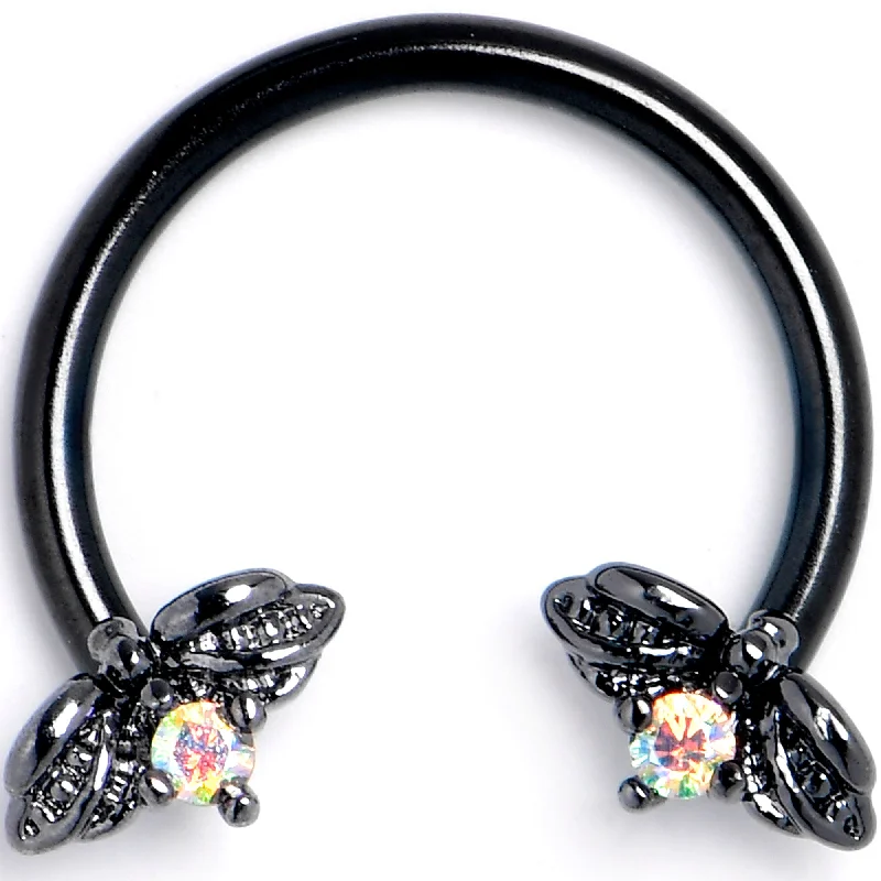Women's Earrings – Elegant Designs for Every Personality--16 Gauge 3/8 Aurora Gem Black Beauty Bug Horseshoe Circular Barbell