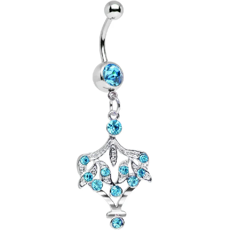 Trendy Belly Rings for Fashion-Loving Women -Aqua Grecian Gem Vase Full of Bling Dangle Belly Ring Trendy Belly Rings for Fashion-Loving Women -Aqua Grecian Gem Vase Full of Bling Dangle Belly Ring
