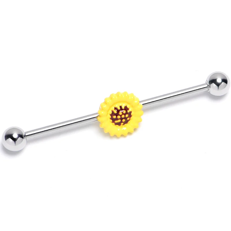 Women's Earrings – Elegant Designs for Every Personality--14 Gauge Sunny Simple Sunflower Industrial Barbell 38mm