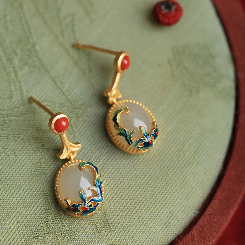 Women's Earrings – Elegant Designs for Every Personality--Buddha Stones Vintage Jade Red Agate Abundance Copper Drop Earrings