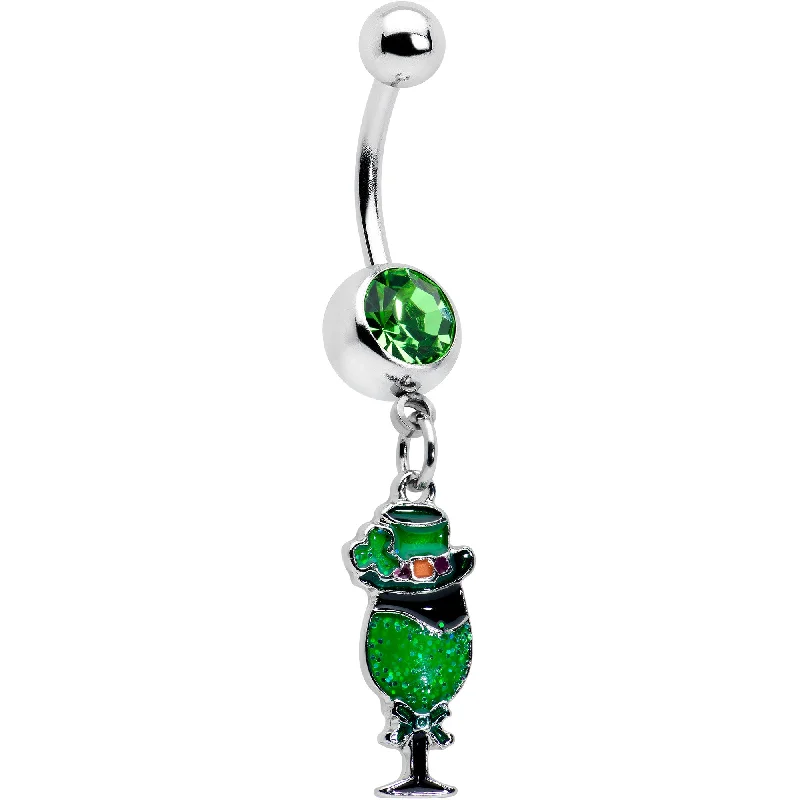 Trendy Belly Rings for Bold Style -Green Gem Fancy Leprechaun St Patricks Dangle Belly Ring Trendy Belly Rings for Bold Style -Green Gem Fancy Leprechaun St Patricks Dangle Belly Ring