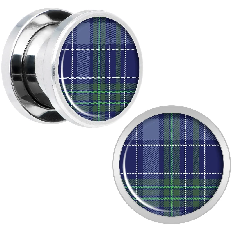 Women's Earrings – Elegant Designs for Every Personality--Holiday Blue Green Plaid Screw Fit Plug Set Sizes 5mm to 20mm Women's Earrings – Elegant Designs for Every Personality--Holiday Blue Green Plaid Screw Fit Plug Set Sizes 5mm to 20mm