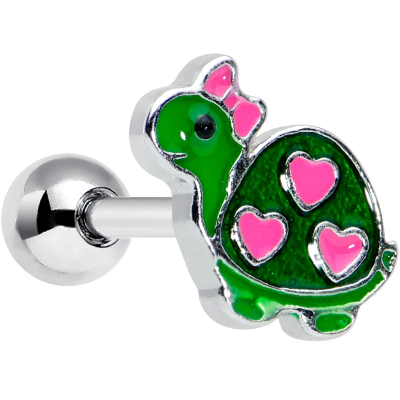 Women's Earrings – Elegant Designs for Every Personality--16 Gauge 1/4 Pink Hearts Bow Green Turtle Cartilage Tragus Earring Women's Earrings – Elegant Designs for Every Personality--16 Gauge 1/4 Pink Hearts Bow Green Turtle Cartilage Tragus Earring
