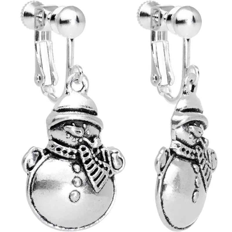 Women's Earrings – Elegant Designs for Every Personality--Silver Plated Chubby Christmas Snowmen Clip On Earrings