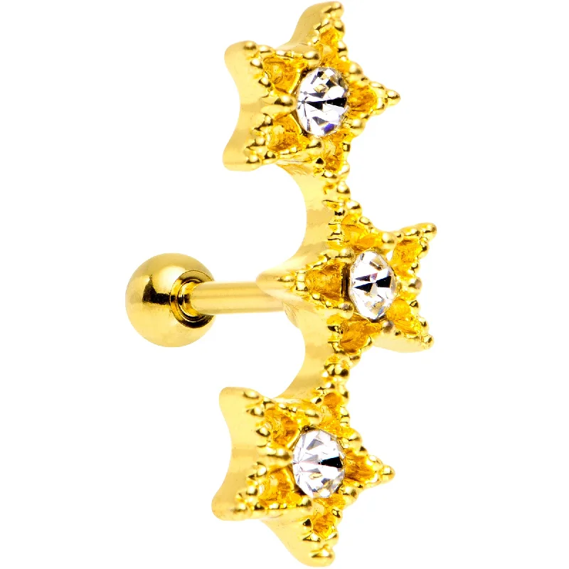 Women's Earrings – Elegant Designs for Every Personality--18 Gauge Clear Gem Gold Plated Star Trio Cartilage Tragus Earring