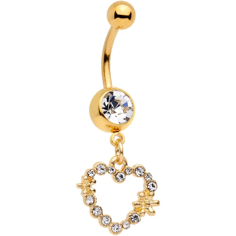 Unique Belly Rings with Personalized Touch -14 Gauge 7/16 Clear Gem Gold Tone Heart Dangle Belly Ring Unique Belly Rings with Personalized Touch -14 Gauge 7/16 Clear Gem Gold Tone Heart Dangle Belly Ring