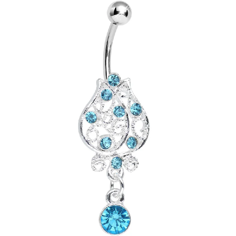Unique Belly Rings with Artistic Design -Aqua Gem Brilliant Rosebud Dangle Belly Ring Unique Belly Rings with Artistic Design -Aqua Gem Brilliant Rosebud Dangle Belly Ring