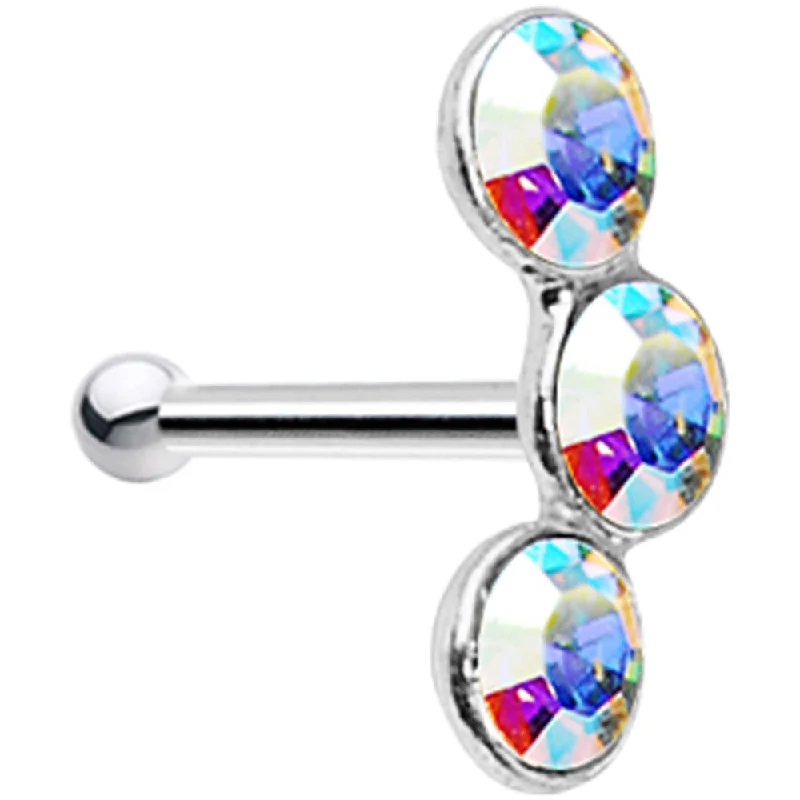 Nose Rings for Glam Looks -925 Silver 2.2mm Aurora Trio Nose Bone Created with Crystals Nose Rings for Glam Looks -925 Silver 2.2mm Aurora Trio Nose Bone Created with Crystals