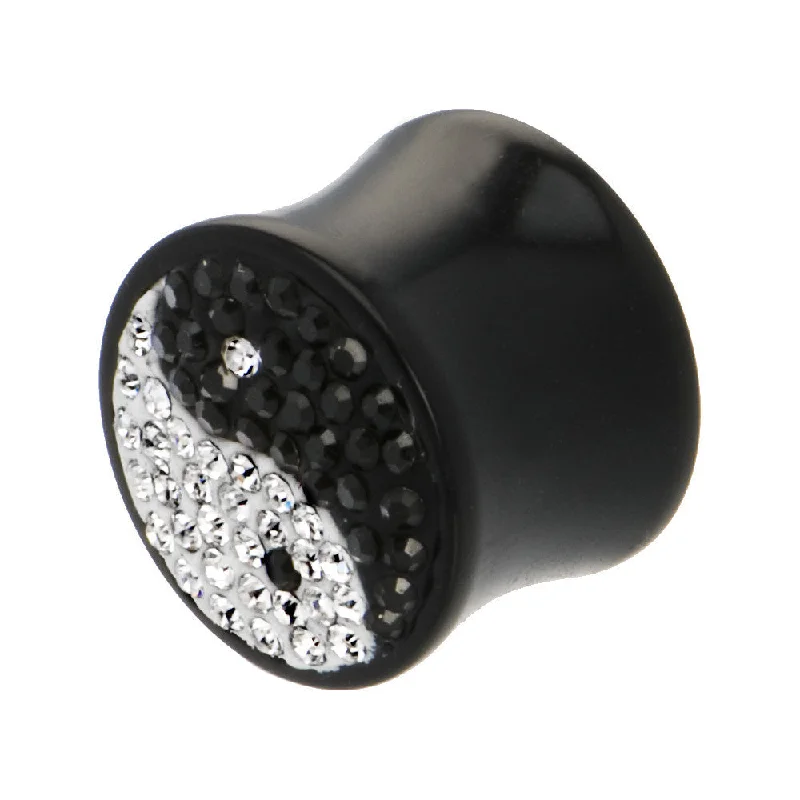 Women's Earrings – Elegant Designs for Every Personality--9/16 Gauge Crystal Ying Yang Saddle Plug