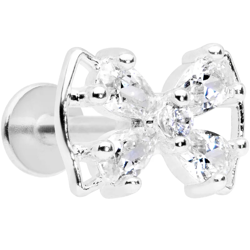 Lip Rings with Glittering Gems for Glamour16 Gauge 5/16 Clear CZ Gem Beauty Bow Labret Monroe Tragus