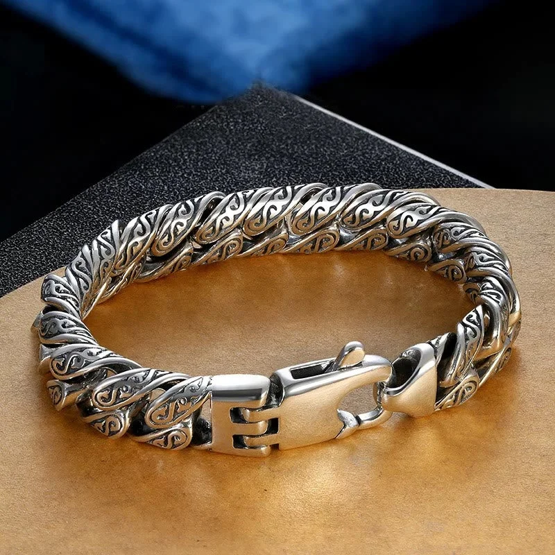 Fashionable Metal Bracelets for Men-Buddha Stones Vintage Tang Dynasty Flower Design Carved Luck Bracelet Fashionable Metal Bracelets for Men-Buddha Stones Vintage Tang Dynasty Flower Design Carved Luck Bracelet