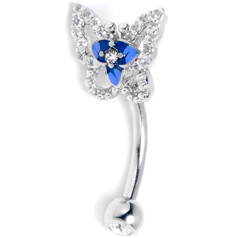 Women's Earrings – Elegant Designs for Every Personality--16 Gauge 5/16 Clear Gem Fabulous Butterfly Blue Curved Eyebrow Ring