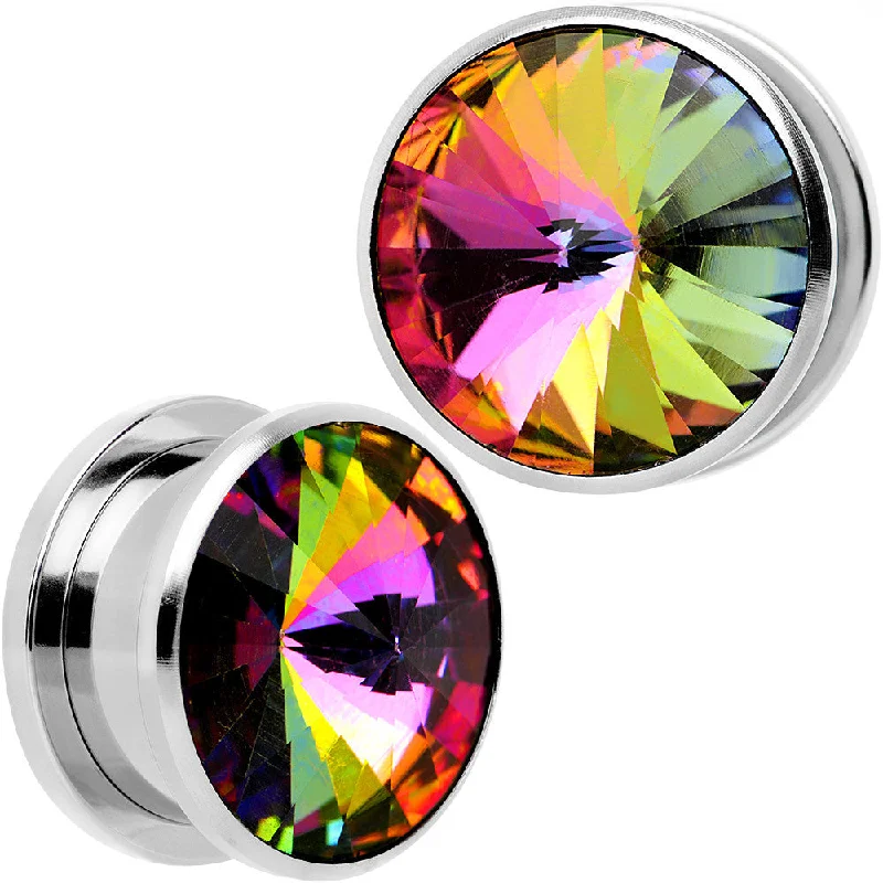 Women's Earrings – Elegant Designs for Every Personality--5/8 Stainless Steel Vitrail Medium Screw Fit Plug Set Women's Earrings – Elegant Designs for Every Personality--5/8 Stainless Steel Vitrail Medium Screw Fit Plug Set