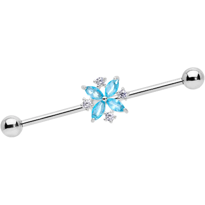 Women's Earrings – Elegant Designs for Every Personality--14 Gauge Aqua CZ Gem Star Burst Industrial Barbell 38mm Women's Earrings – Elegant Designs for Every Personality--14 Gauge Aqua CZ Gem Star Burst Industrial Barbell 38mm