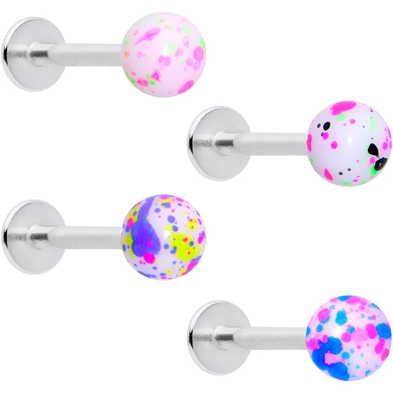 Luxury Lip Rings with Precious Stones16 Gauge 3/8 Splatter Pink Blue Labret Monroe Tragus Set of 4