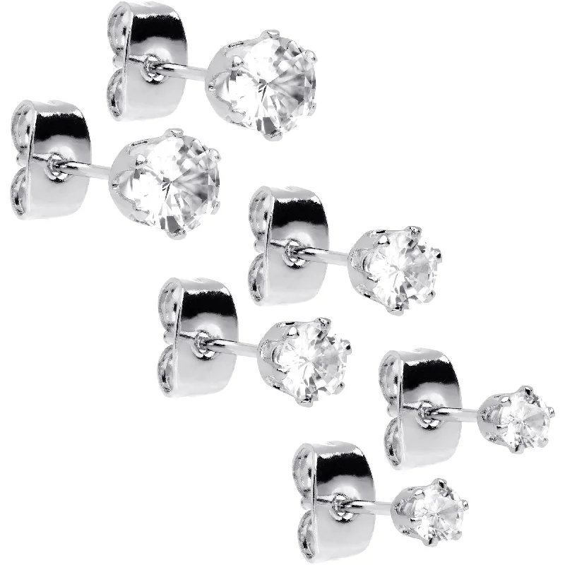 Women's Earrings – Elegant Designs for Every Personality--20 Gauge Clear CZ Gem 3mm to 5mm Post Stud Earring Set of 3 Women's Earrings – Elegant Designs for Every Personality--20 Gauge Clear CZ Gem 3mm to 5mm Post Stud Earring Set of 3
