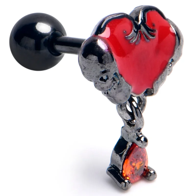 Women's Earrings – Elegant Designs for Every Personality--16 Gauge 1/4 Red Gem Black Goth Heart Dangle Cartilage Tragus Earring