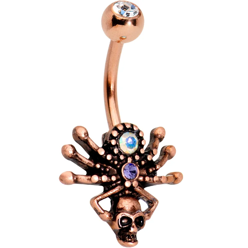 Gold Belly Rings for a Touch of Luxury -Purple Aurora Gem Rose Gold Tone Anodized Skull Spider Belly Ring Gold Belly Rings for a Touch of Luxury -Purple Aurora Gem Rose Gold Tone Anodized Skull Spider Belly Ring