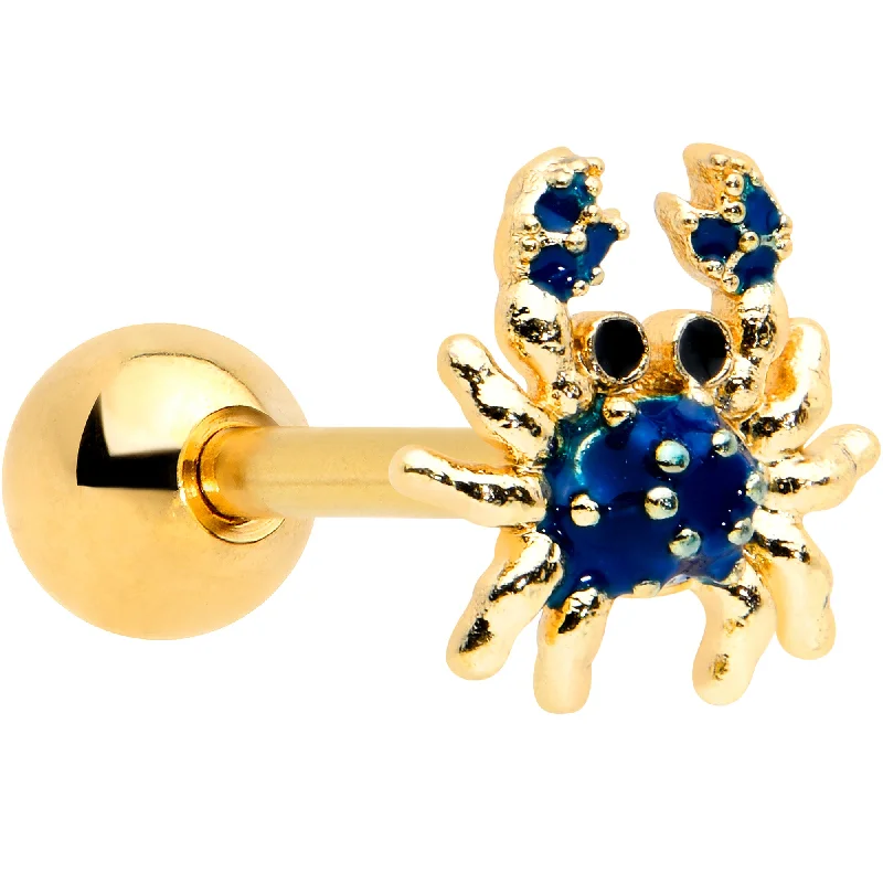 Women's Earrings – Elegant Designs for Every Personality--16 Gauge 1/4 Gold Tone Blue Crab Nautical Cartilage Tragus Earring