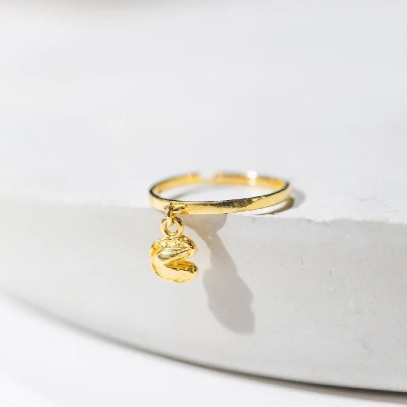 Chic Women's Rings for Fashion-Forward Looks-Fortune Cookie Charm Ring - Gold