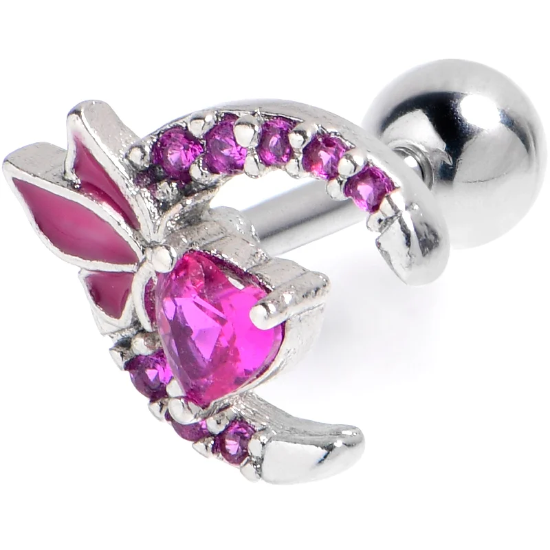 Women's Earrings – Elegant Designs for Every Personality--16 Gauge 1/4 Pink Gem Butterfly Heart Moon Cartilage Tragus Earring Women's Earrings – Elegant Designs for Every Personality--16 Gauge 1/4 Pink Gem Butterfly Heart Moon Cartilage Tragus Earring