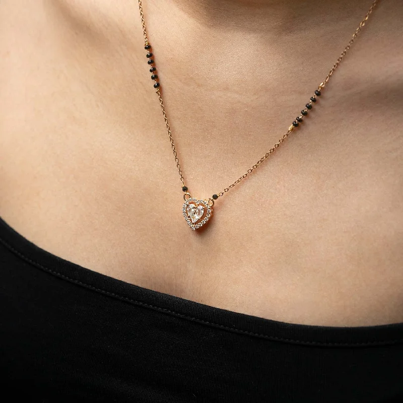 Women's Bangles with Opal Stones-Rose Gold Heart Diamond Mangalsutra