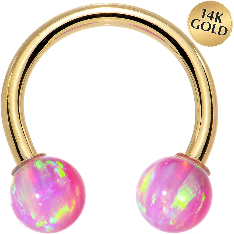 Designer Lip Rings for Exclusive Fashion14 Gauge Solid 14KT Yellow Gold Pink Synthetic Opal Horseshoe Barbell Designer Lip Rings for Exclusive Fashion14 Gauge Solid 14KT Yellow Gold Pink Synthetic Opal Horseshoe Barbell