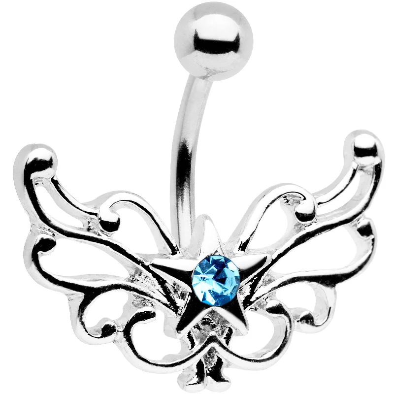 Elegant Belly Rings with Luxurious Appeal -Aqua Gem Summer Filigree Star Belly Ring