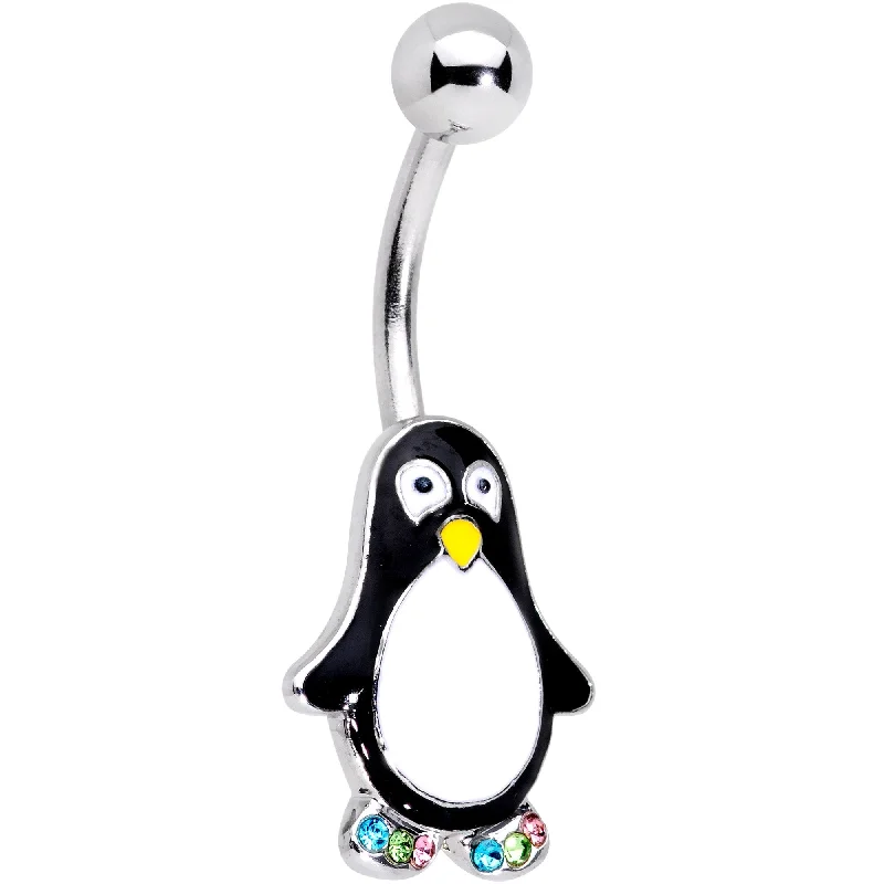 Cute Belly Rings for Summer Style -Multi-Color Gem Pudgy Penguin Belly Ring