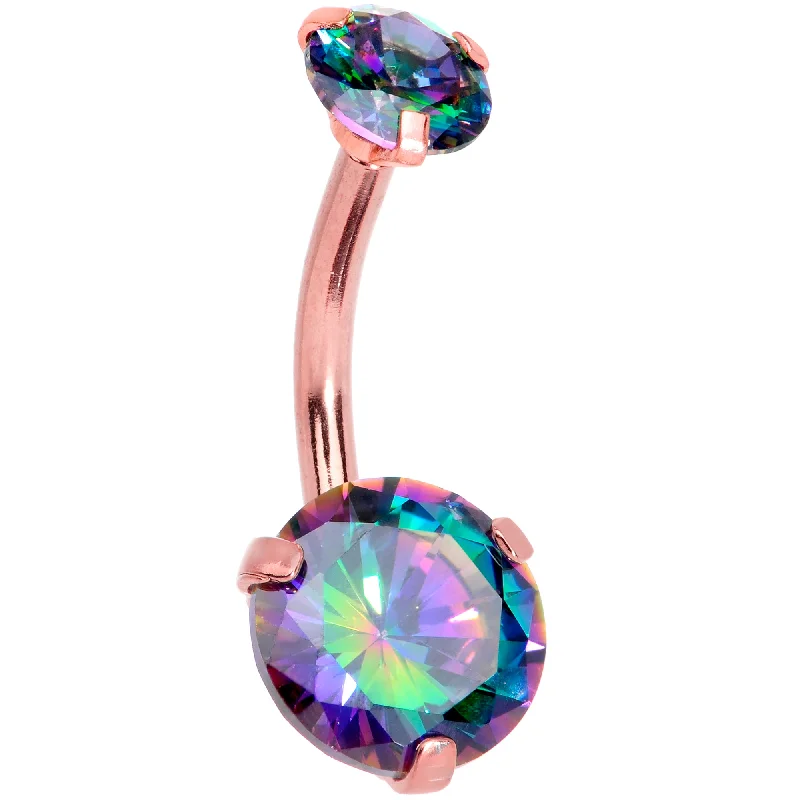Belly Rings with Glowing Gemstones for Bold Style -Vitrail CZ Gem Rose Gold Tone Duo Internally Threaded Belly Ring Belly Rings with Glowing Gemstones for Bold Style -Vitrail CZ Gem Rose Gold Tone Duo Internally Threaded Belly Ring