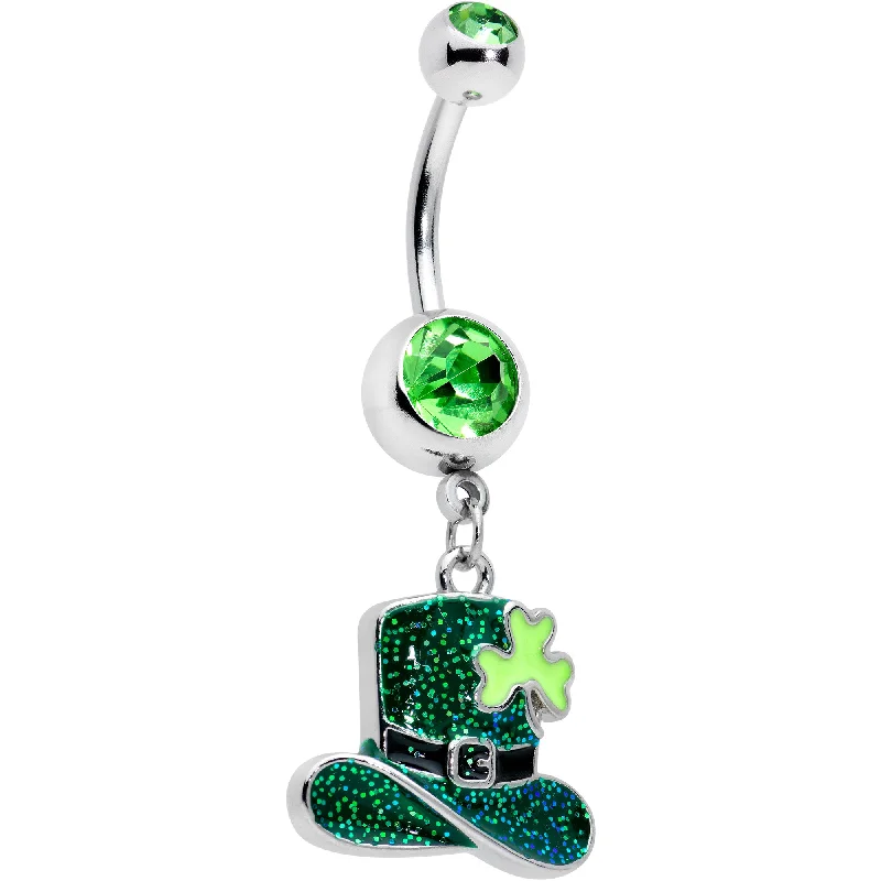 Stylish Belly Rings for Creative Fashion -Green Gem Glitter Top Hat Shamrock St Patricks Day Dangle Belly Ring Stylish Belly Rings for Creative Fashion -Green Gem Glitter Top Hat Shamrock St Patricks Day Dangle Belly Ring