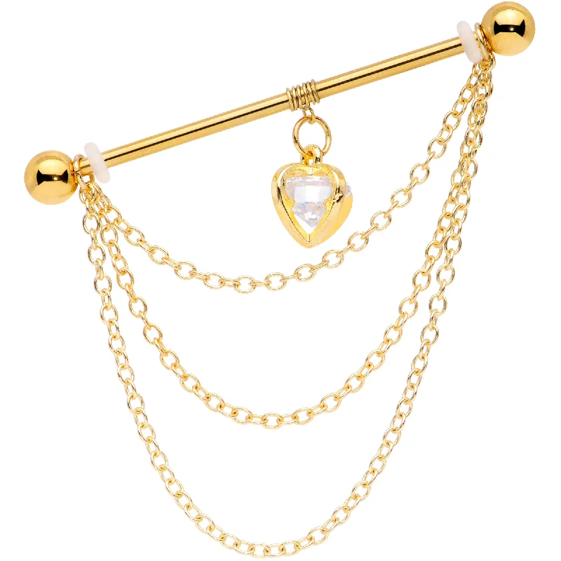 Women's Earrings – Elegant Designs for Every Personality--14 Gauge Clear CZ Gem Gold Tone Heart Dangle Industrial Barbell 38mm Women's Earrings – Elegant Designs for Every Personality--14 Gauge Clear CZ Gem Gold Tone Heart Dangle Industrial Barbell 38mm
