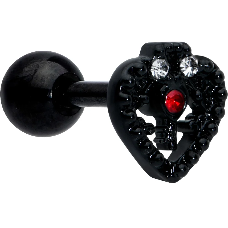Women's Earrings – Elegant Designs for Every Personality--16 Gauge 1/4 Red Clear Gem Black Heart Key Cartilage Tragus Earring