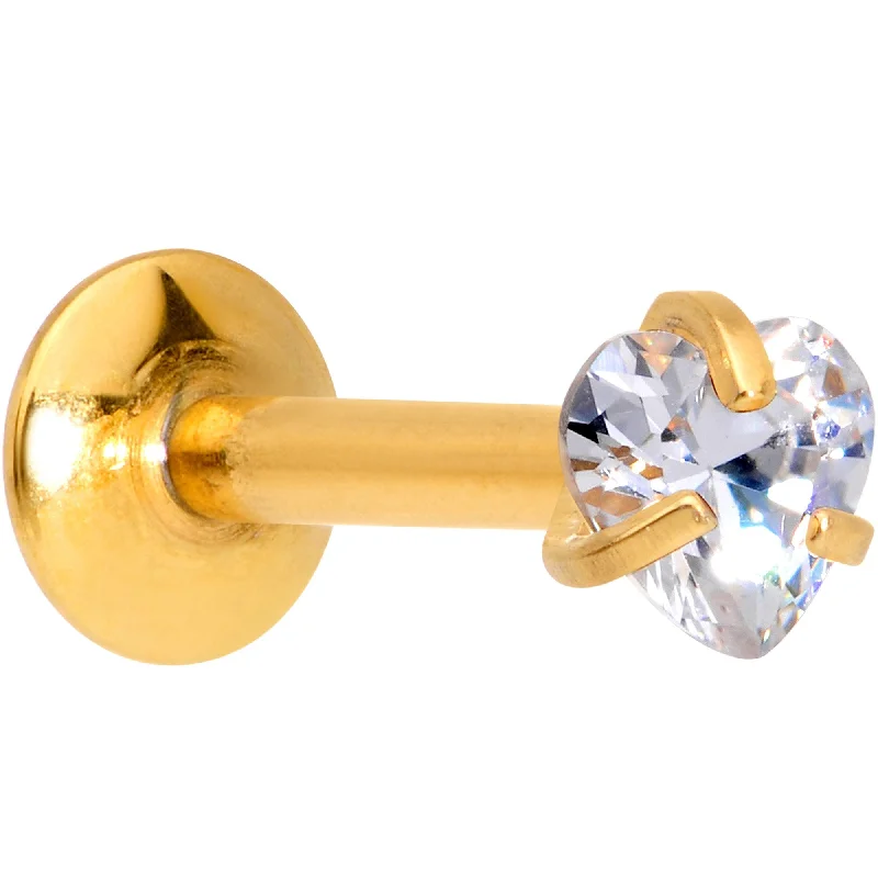 Stunning Lip Rings with Radiant Stones1/4 Clear Heart CZ Gold PVD Internally Threaded Labret Monroe Stunning Lip Rings with Radiant Stones1/4 Clear Heart CZ Gold PVD Internally Threaded Labret Monroe